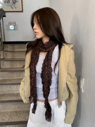 Fore Flower Pattern Wrinkle Long Scarf