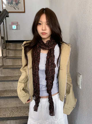 Fore Flower Pattern Wrinkle Long Scarf