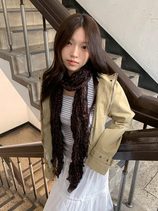 Fore Flower Pattern Wrinkle Long Scarf
