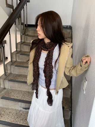 Fore Flower Pattern Wrinkle Long Scarf