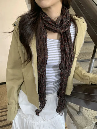 Fore Flower Pattern Wrinkle Long Scarf