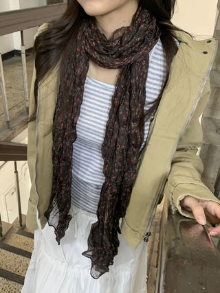 Fore Flower Pattern Wrinkle Long Scarf