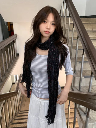 Fore Flower Pattern Wrinkle Long Scarf