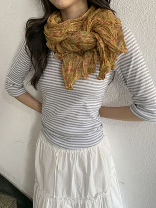 Fore Flower Pattern Wrinkle Long Scarf