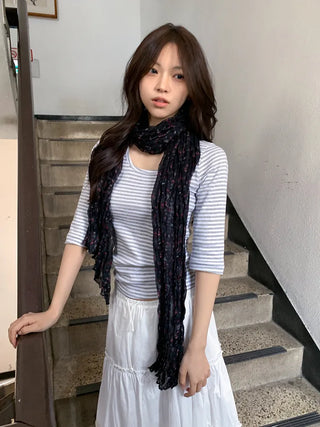 Fore Flower Pattern Wrinkle Long Scarf
