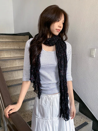 Fore Flower Pattern Wrinkle Long Scarf