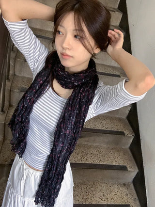 Fore Flower Pattern Wrinkle Long Scarf