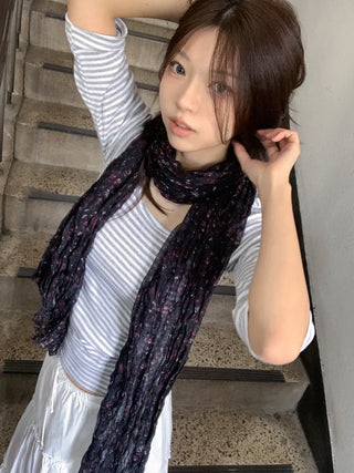 Fore Flower Pattern Wrinkle Long Scarf
