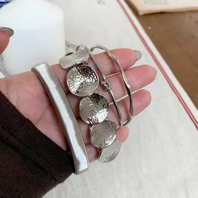Coin Sparkle Silver Layered Bangle Layered Bracelet Set