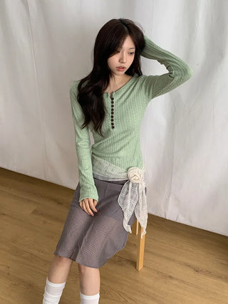 Rose Drape Check See-through Long Scarf