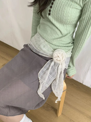 Rose Drape Check See-through Long Scarf