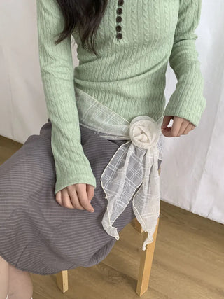 Rose Drape Check See-through Long Scarf