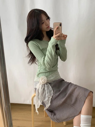 Rose Drape Check See-through Long Scarf