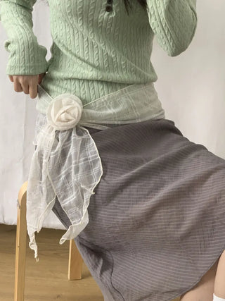 Rose Drape Check See-through Long Scarf