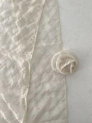 Rose Drape Check See-through Long Scarf