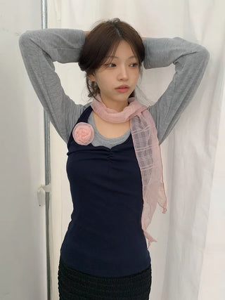 Rose Drape Check See-through Long Scarf