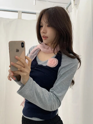 Rose Drape Check See-through Long Scarf