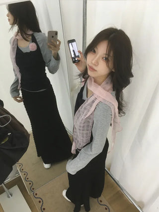 Rose Drape Check See-through Long Scarf