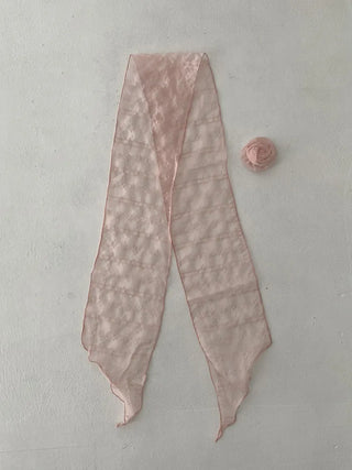 Rose Drape Check See-through Long Scarf