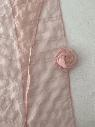 Rose Drape Check See-through Long Scarf