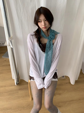 Rose Drape Check See-through Long Scarf
