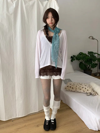 Rose Drape Check See-through Long Scarf