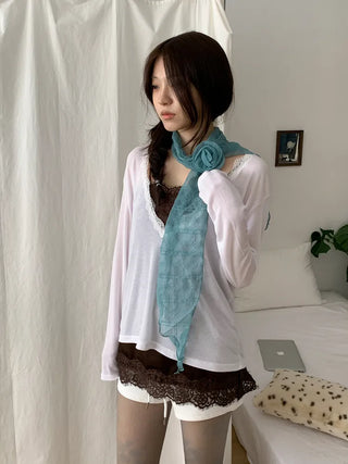 Rose Drape Check See-through Long Scarf