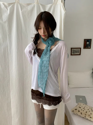 Rose Drape Check See-through Long Scarf