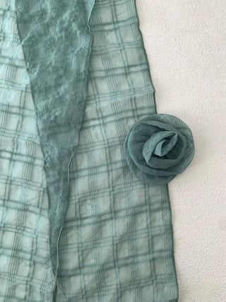 Rose Drape Check See-through Long Scarf