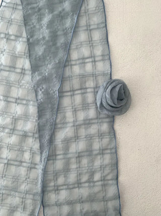 Rose Drape Check See-through Long Scarf