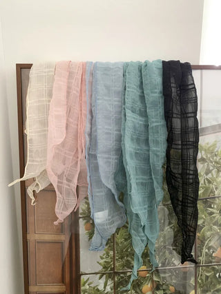 Rose Drape Check See-through Long Scarf