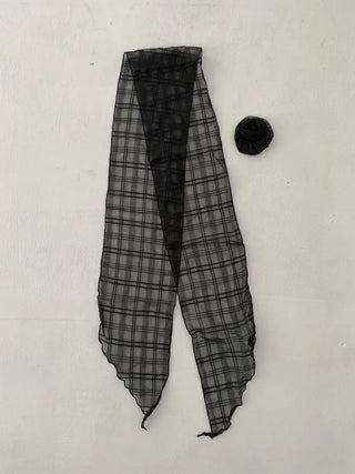 Rose Drape Check See-through Long Scarf