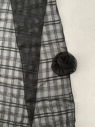 Rose Drape Check See-through Long Scarf