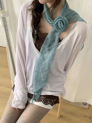 Rose Drape Check See-through Long Scarf