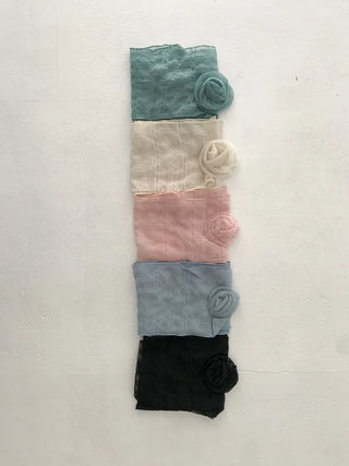 Rose Drape Check See-through Long Scarf