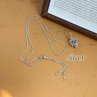 Pinecone Drop Leaf Silver Pinecone Long Necklace