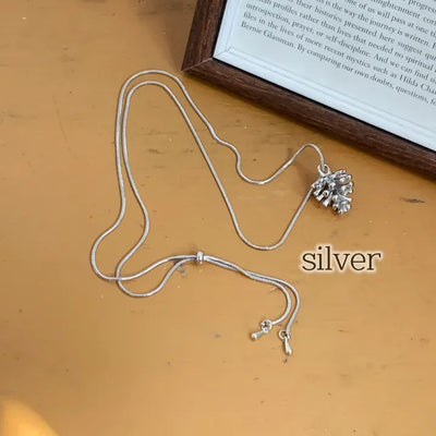 Pinecone Drop Leaf Silver Pinecone Long Necklace