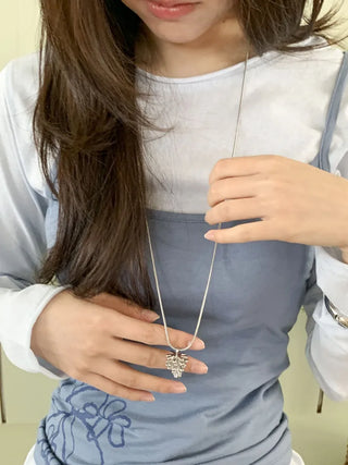 Pinecone Drop Leaf Silver Pinecone Long Necklace