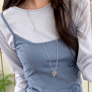 Pinecone Drop Leaf Silver Pinecone Long Necklace