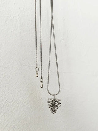 Pinecone Drop Leaf Silver Pinecone Long Necklace