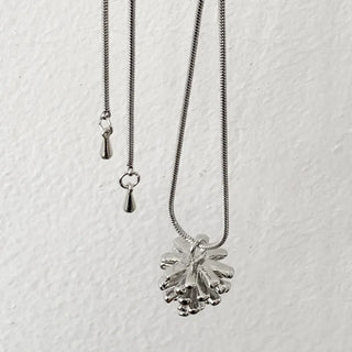 Pinecone Drop Leaf Silver Pinecone Long Necklace
