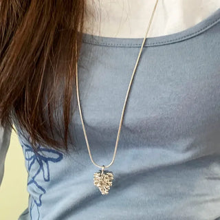 Pinecone Drop Leaf Silver Pinecone Long Necklace