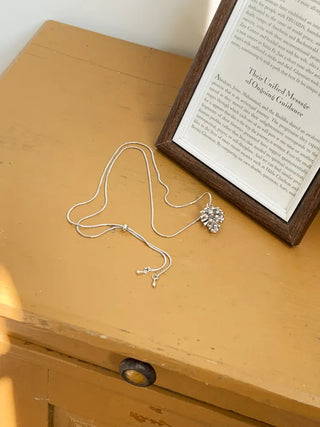 Pinecone Drop Leaf Silver Pinecone Long Necklace