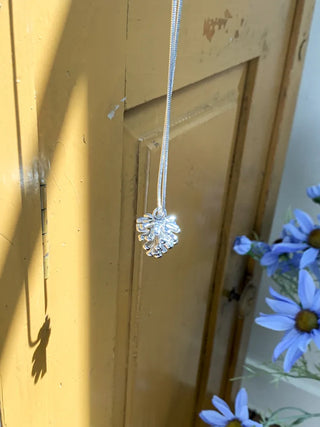 Pinecone Drop Leaf Silver Pinecone Long Necklace