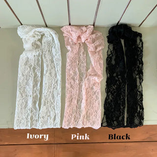 Placiel See-through Lace Flower Pattern Long Scarf