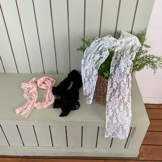 Placiel See-through Lace Flower Pattern Long Scarf