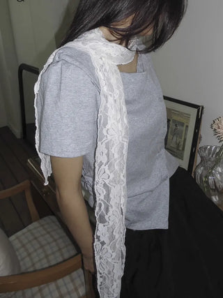 Placiel See-through Lace Flower Pattern Long Scarf