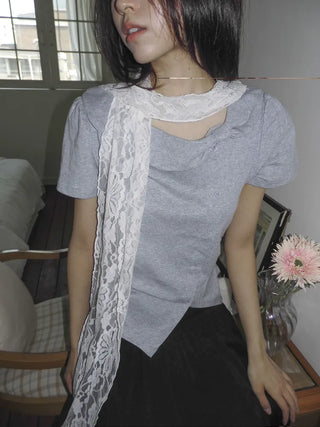 Placiel See-through Lace Flower Pattern Long Scarf