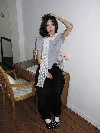 Placiel See-through Lace Flower Pattern Long Scarf
