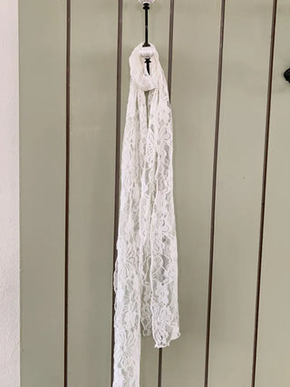 Placiel See-through Lace Flower Pattern Long Scarf